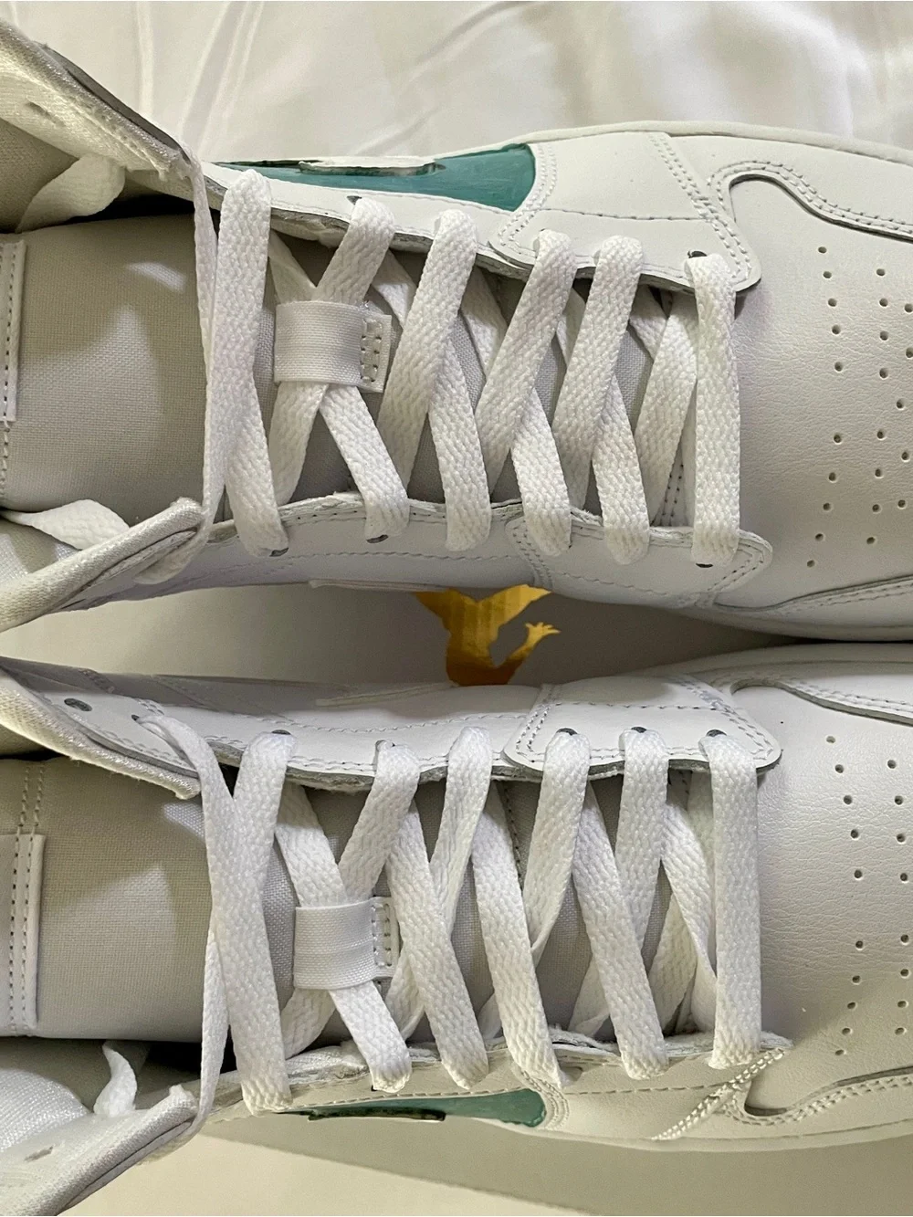 White and Teal Custom High-Top Sneakers — Nike